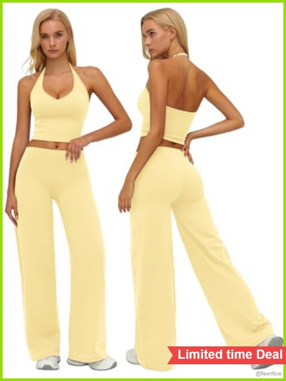 Compression Halter Tank Top and Butt-Lifting Leggings Wide Leg Active Set